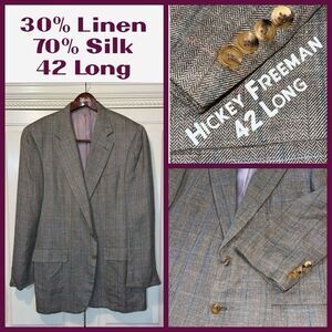 Hickey Freeman Blazer Men 42L Canterbury Gray Windowpane Business‎ Wedding
